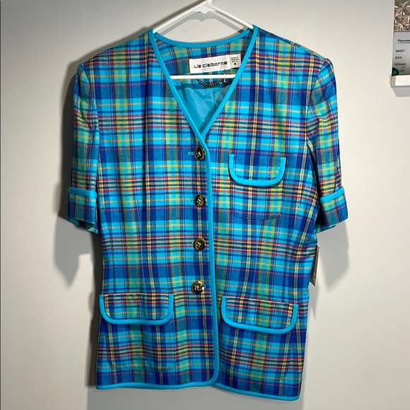 Liz Claiborne Vintage Blue Plaid Blazer with Short Sleeves - Picture 1 of 9